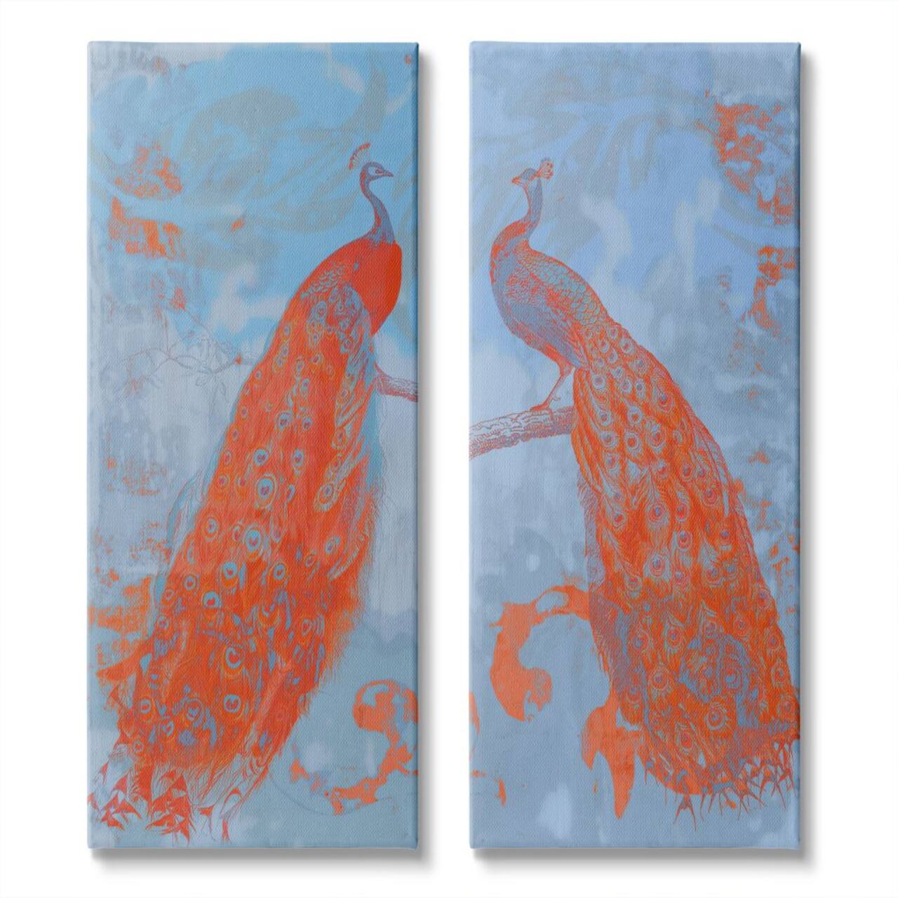 Stupell Industries Elegant Peacock Feathers Forest Bird Blue OrangeCanvas Wall Art